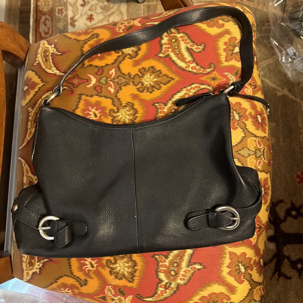 GIANI BERNINI Black Pebble Grain Leather Hobo Satchel Shoulder Bag Handbag Purse